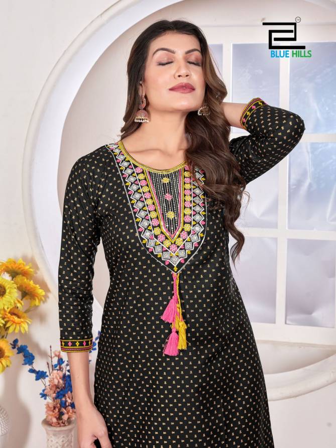 Priya By Blue Hills Rayon Foil Printed Plus Size Kurtis Wholesale Market In Surat With Price